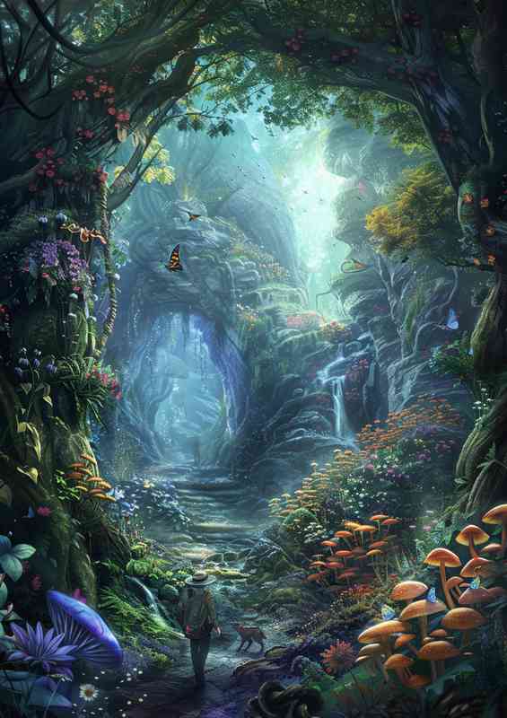 A man walking through an enchanted forest