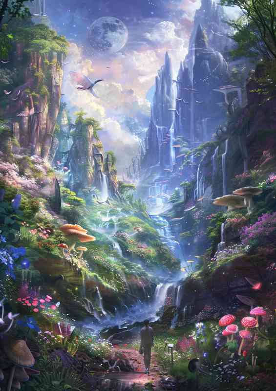 An enchanted forest with tower landscape