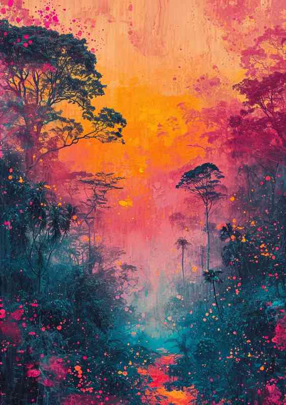 Colorful painting of a glowing forest