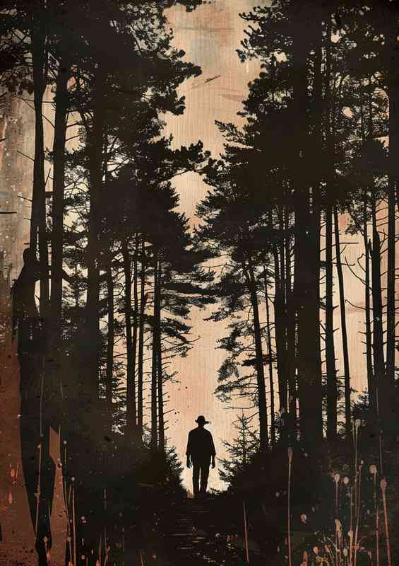 Man walking through the forest silhouette