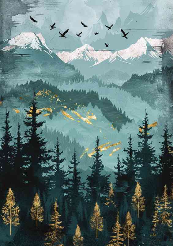 Pine trees with mountains