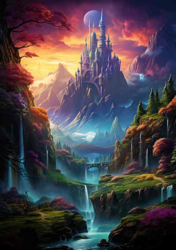 Rainbows Embrace Mountain Falls Stand Proud