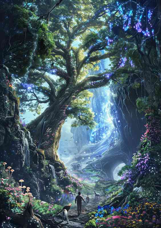 The enchanted forest with tall trees