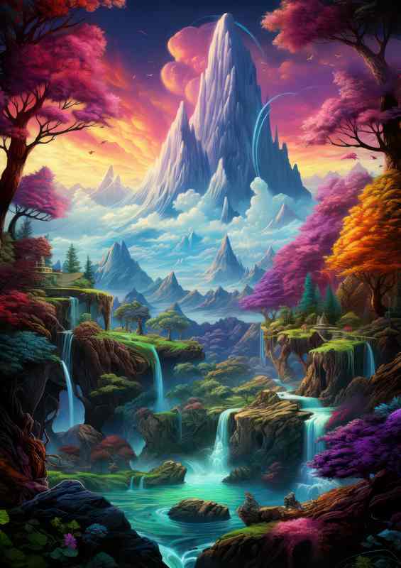 Shimmering Heights Mountain Falls Rainbow Dream