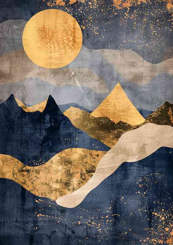 Abstract mountains gold and blue colours