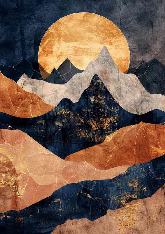 Full moon and mountains abstract style