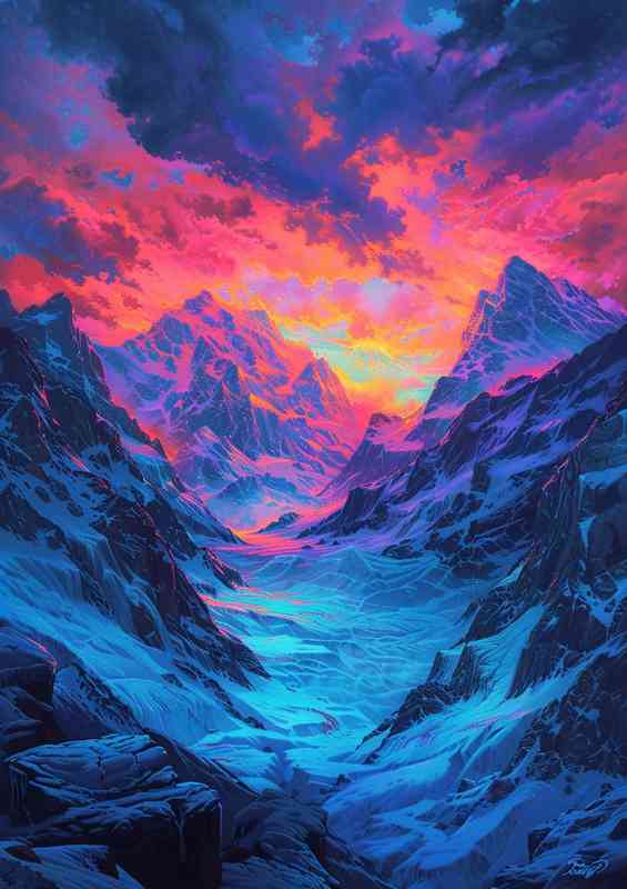 The mountain glacier is glowing form the bright sky