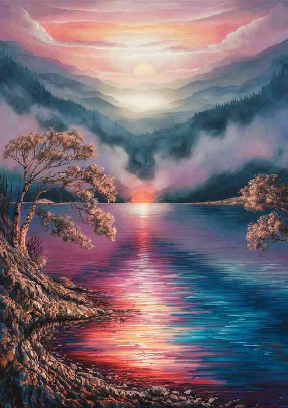 Awe inspiring lake with the sunrising