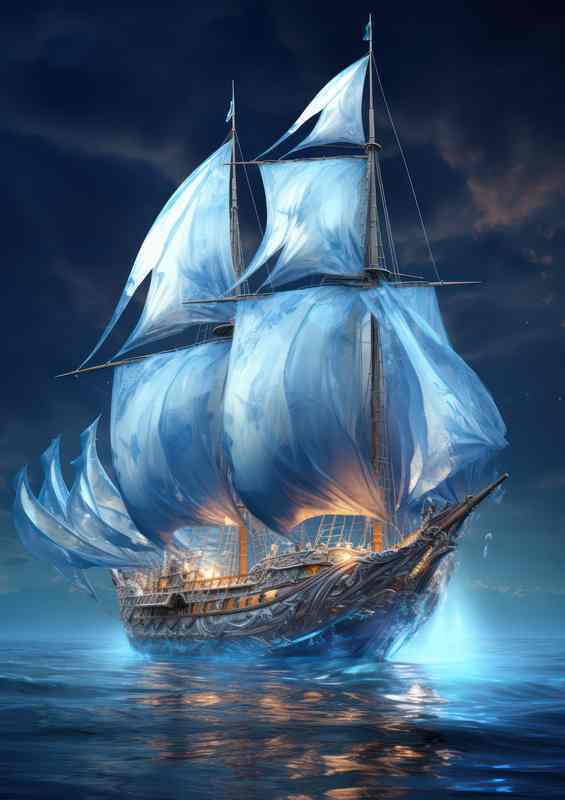 Starry Seascape Whispers Sailboats Night Dance