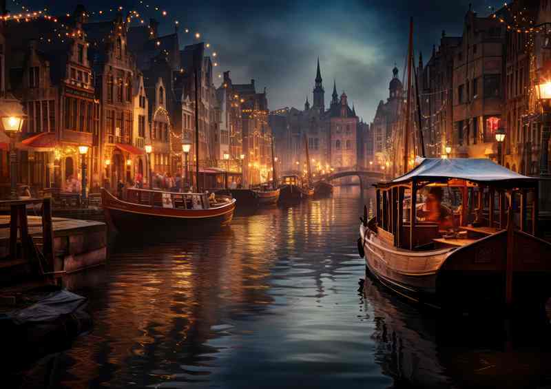 City Glow Canal Lights Illuminating Night