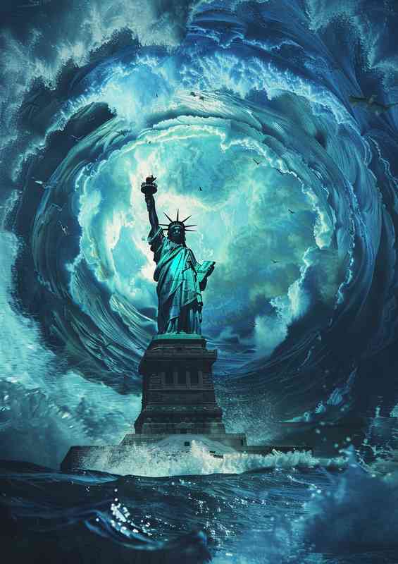 Statue of liberty against the blue ocean