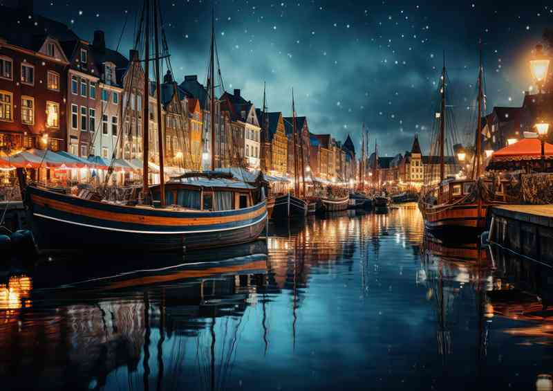Cityscape Glow Canals Reflecting Night Lights