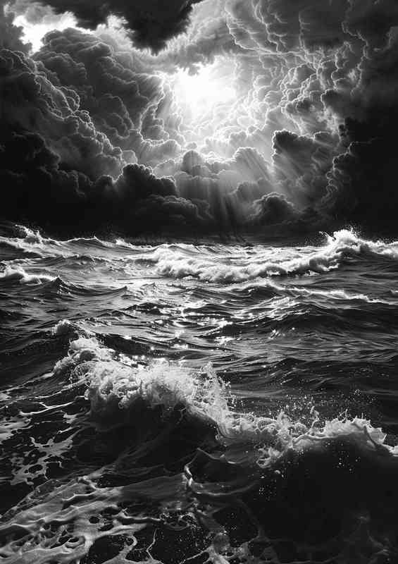 Strormy black and white sea