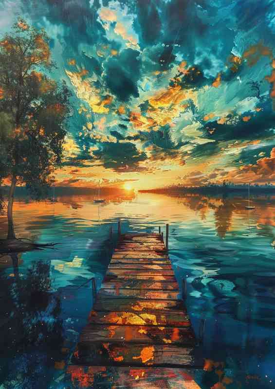 The Jetty and blue lake painting style