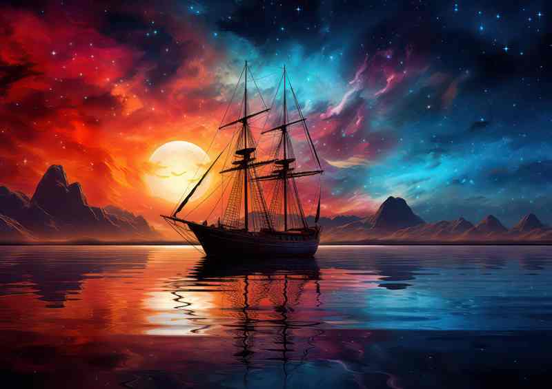 Dreamy Ocean Sailboats Evening Sun