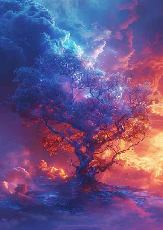 A blue and orange tree on top