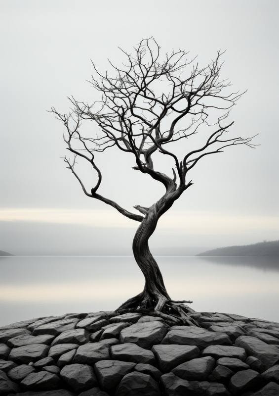 Abstract signle Tree black and white