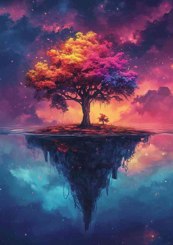 Colorful tree Is floating on an Island