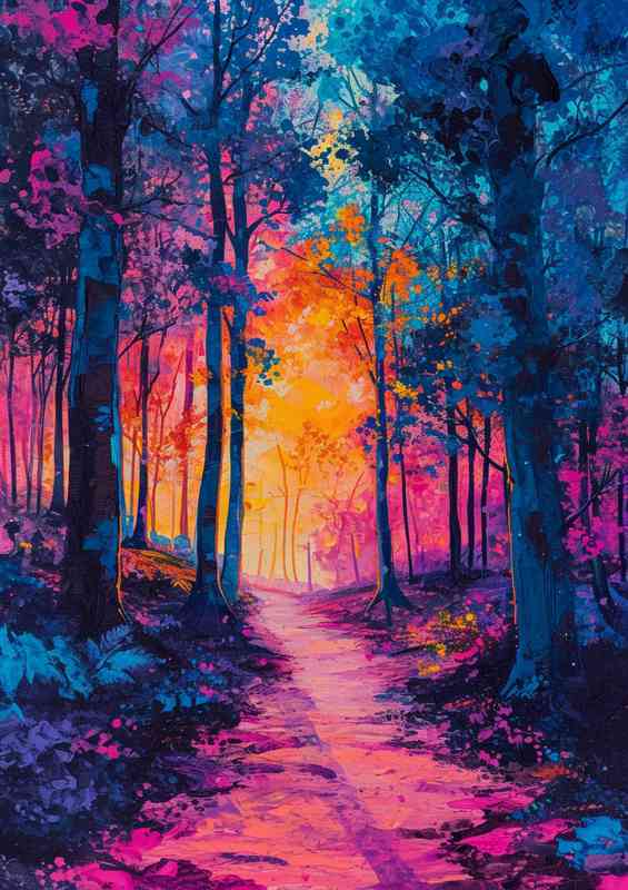 Glowing forest and purple pathway