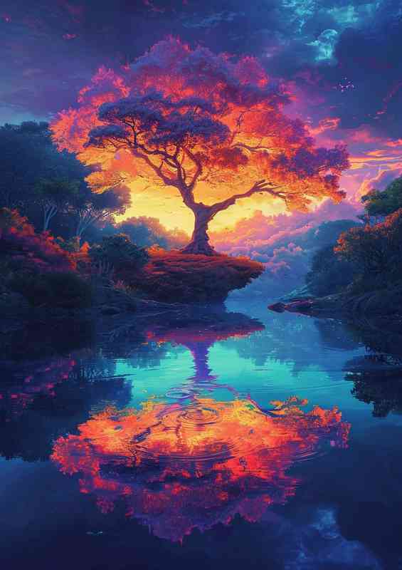 Orange style Tree with reflection form water