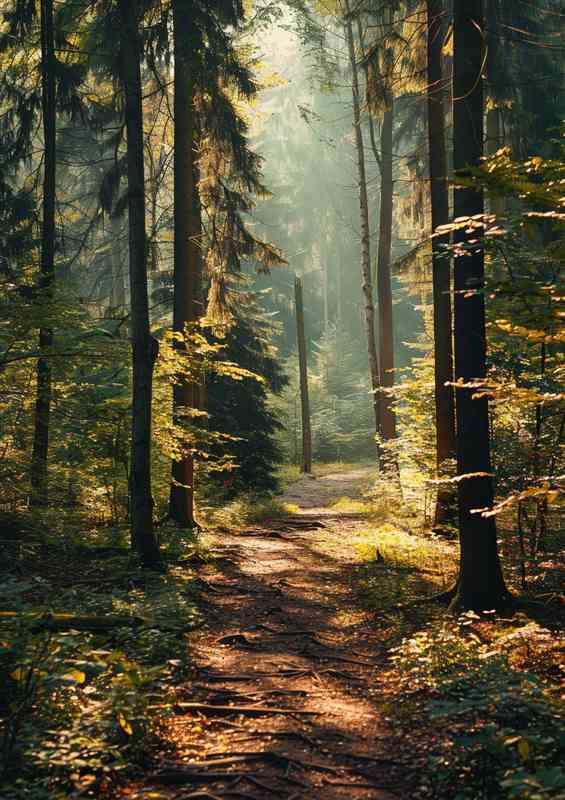 Sunlight in the forest and walkway