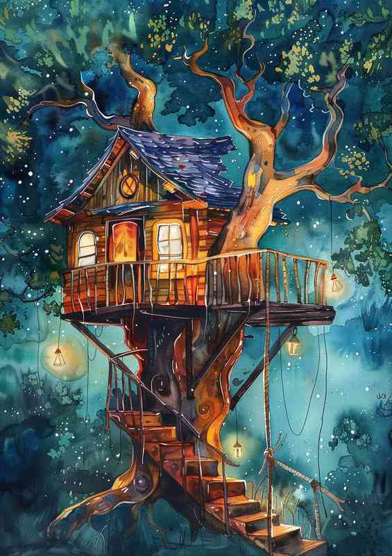 The Enchanted tree house with stairs