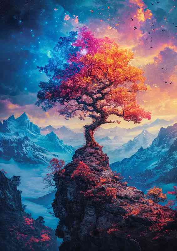 Tree on the blue mountain top