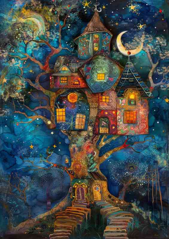 Treehouse in the night sky