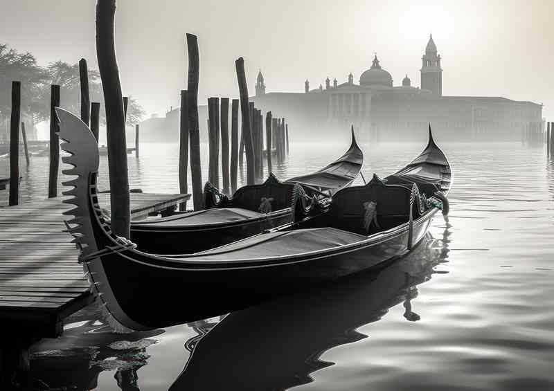 Gondola Moments Venice In Black White