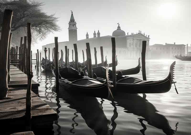 Gondola Silhouettes Venice's Monochrome Magic