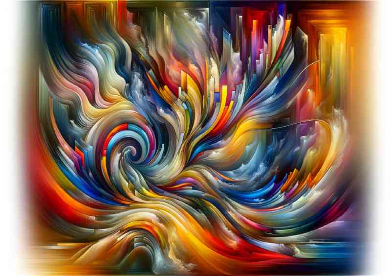 Vibrant colors and shapes that evoke a sense of movement