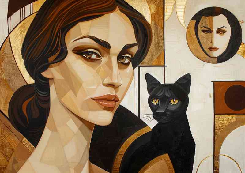 Attractive woman with a black cat | Metal Poster