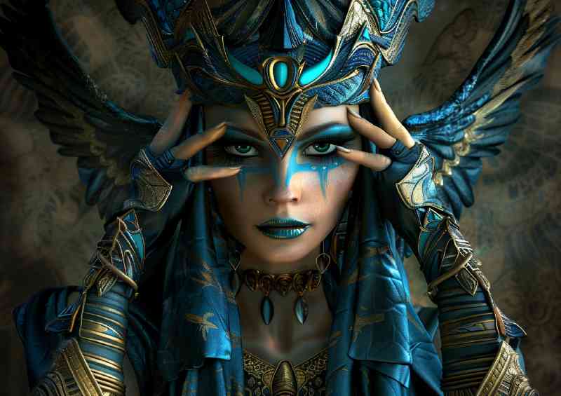 Egyptian goddess in blue and glod
