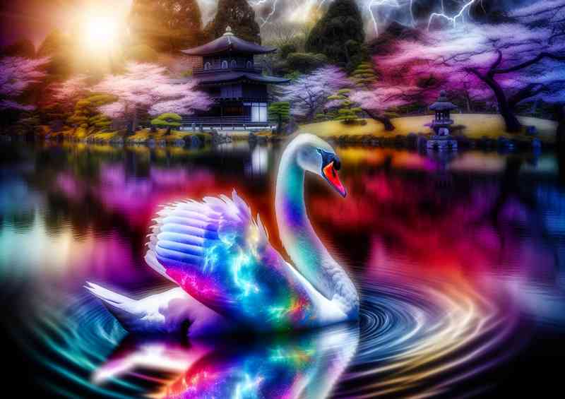 Graceful Swan its feathers a spectrum of radiant light