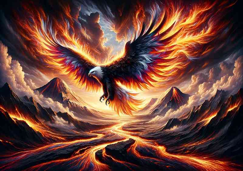 Majestic Eagle its wings a dramatic fusion of blazing sunset