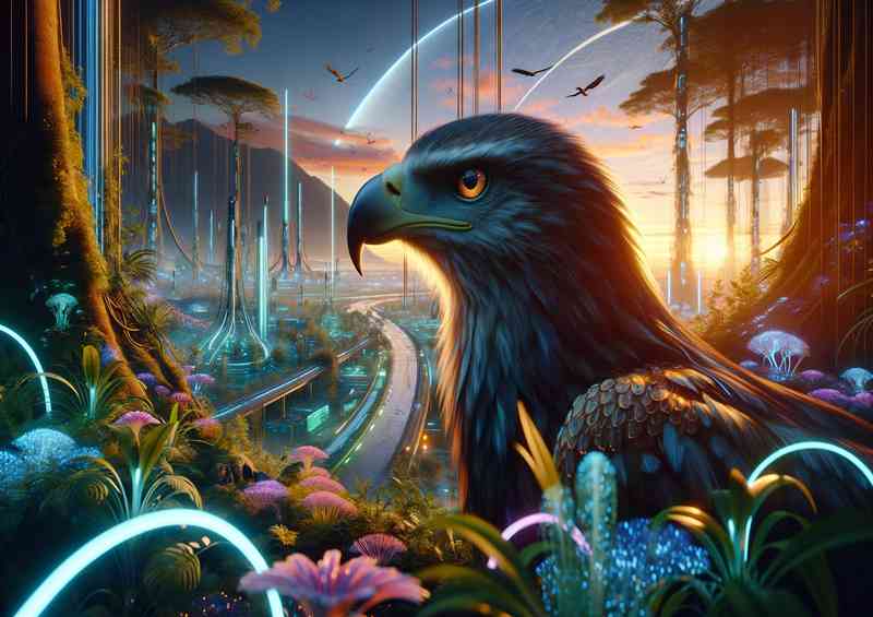 Majestic Eagle set in a futuristic landscape