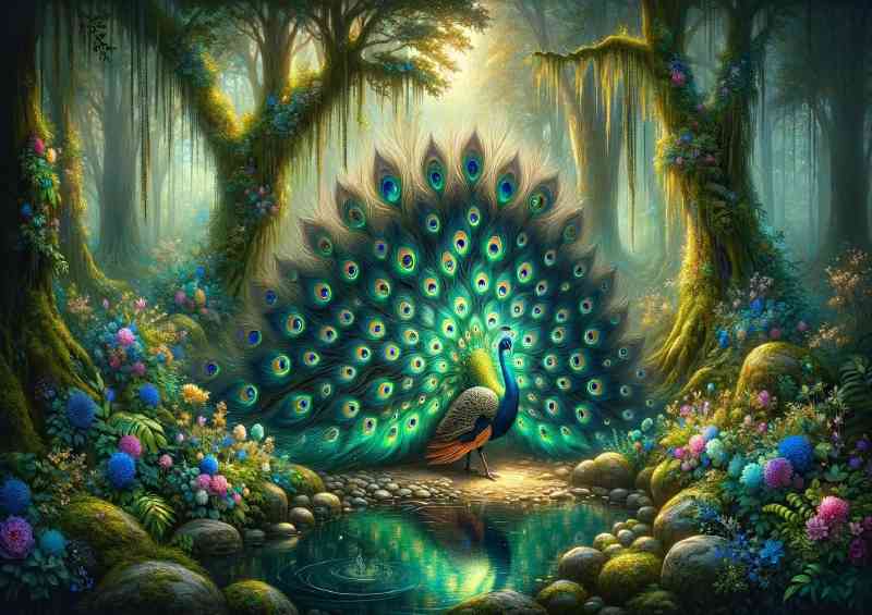 Majestic Peacock in an enchanted forest