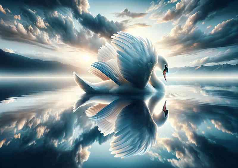 Swan its feathers a serene blend of cloud and water elements