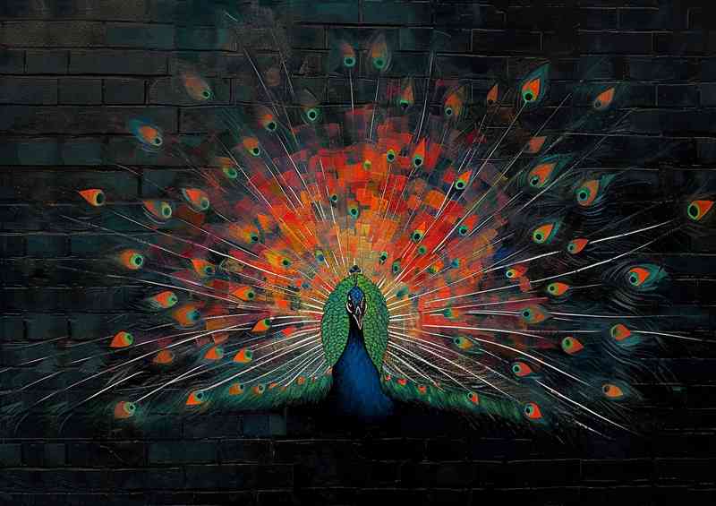 The painted peacock on a wall