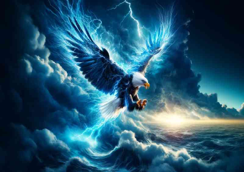 Thunderous Eagle feathers electric blue and white energy