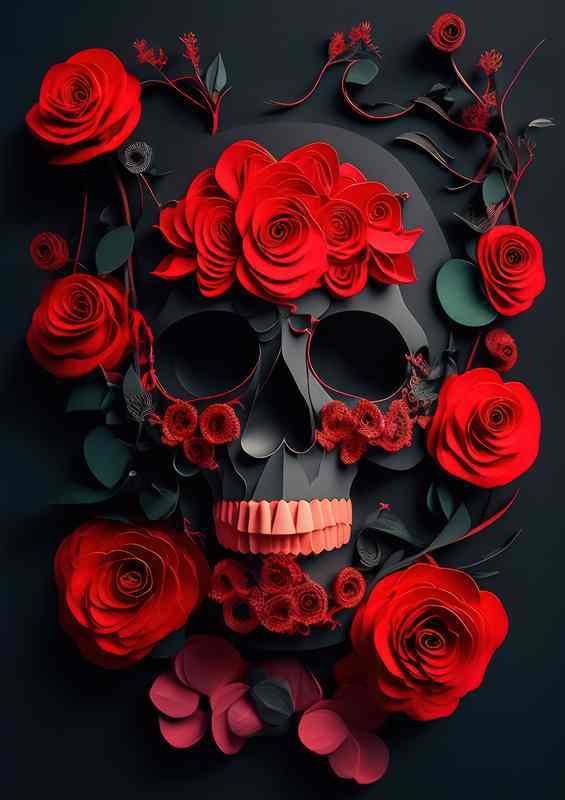 Dimensional Delicacy Roses Skull Art