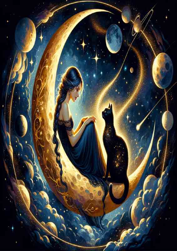 A graceful woman with a braid sitting ith a cat