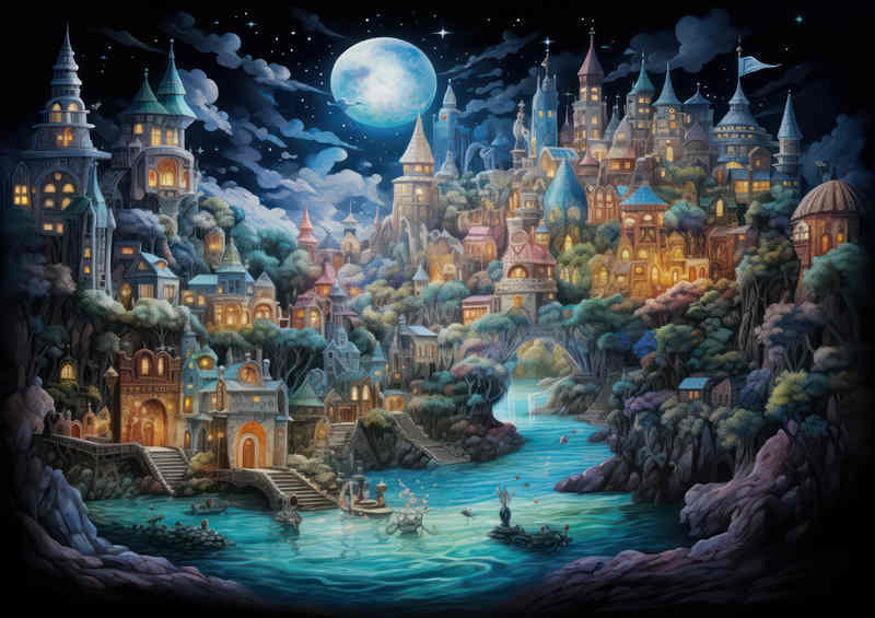 The Fantasy Night Sky with stars shining over the city