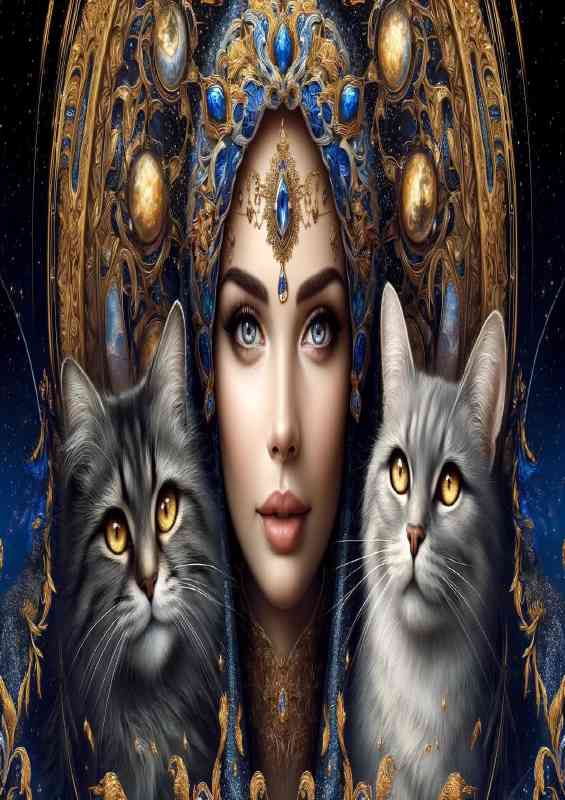 Captivating woman with deep soul with cats