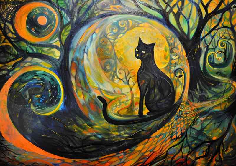 Cat in a forest painting