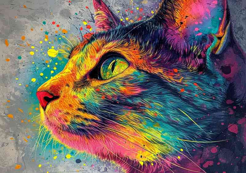 Colourful cat gazing into the sky
