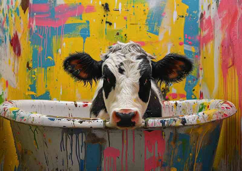 Cow in a painted bath