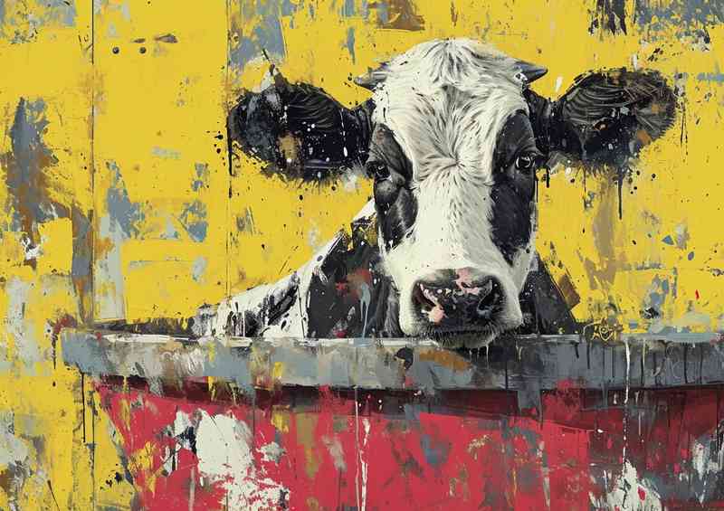 Cow in a tub street art style