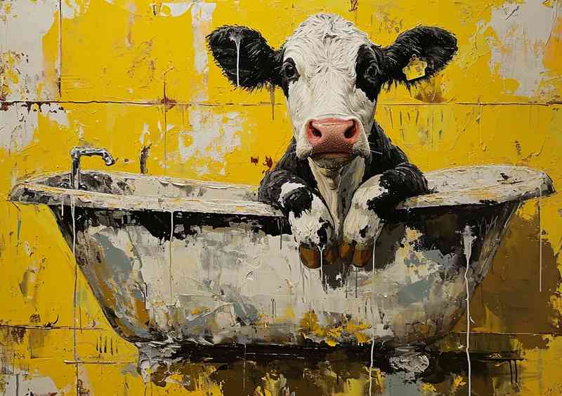 Cow in the bathtub street art