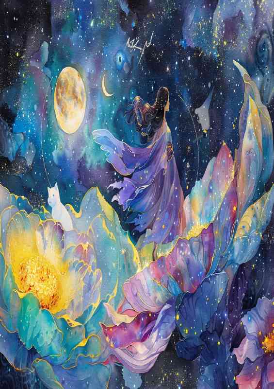 Enchanting water lilly in the sky white cat
